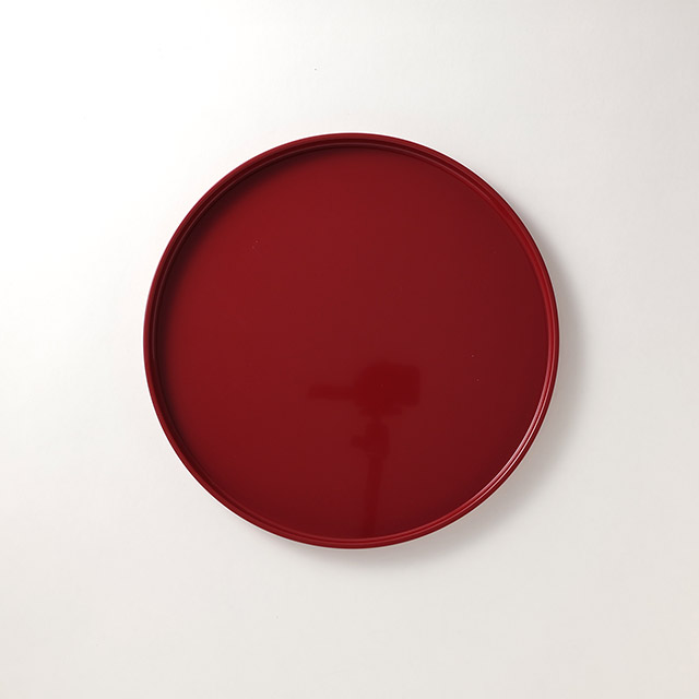漆　朱丸トレー　30cm
