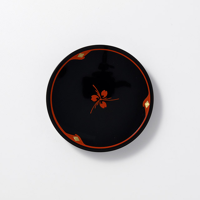 秀衡塗 銘々皿 黒地 朱/金 11cm
