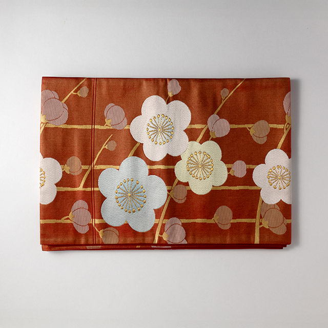 帯地ランナー　赤地　ブルー黄