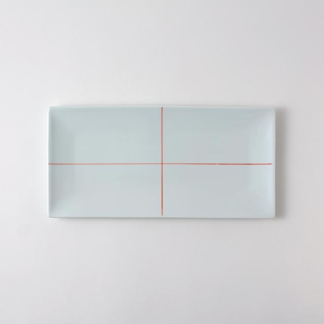 長角皿 白地(オレンジクロス)