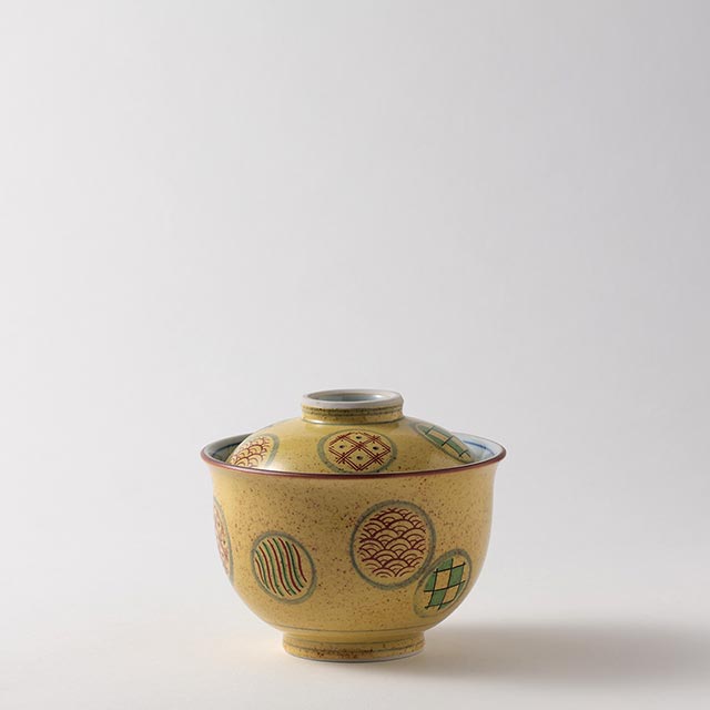 フタ物　黄色地　ポイント柄