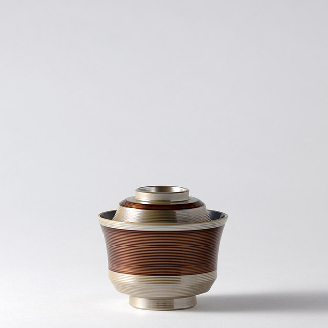 竹型線筋吸物椀 白/銀 鏡溜太帯