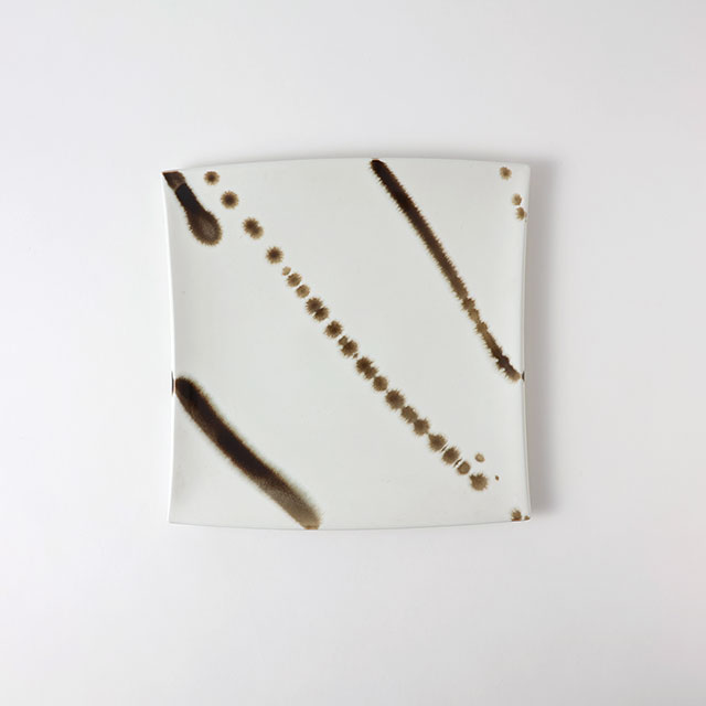 CODOU スクエア皿 白地茶ライン 25×25