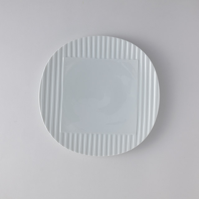 fu白プレート 緑ラインTS 丸30cm
