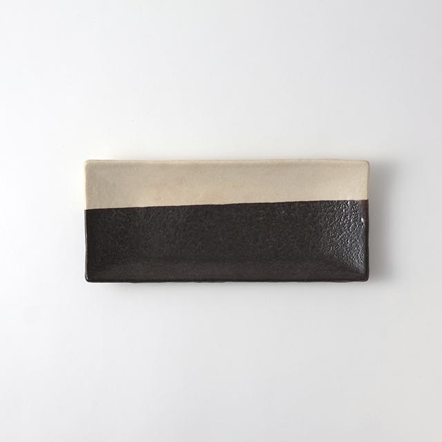 志野風長皿（L）　27×12　白／茶