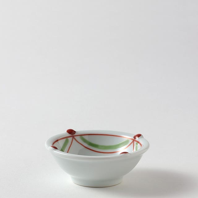 ミニ丸小皿 白地 朱/緑