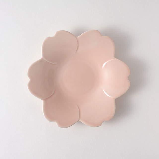 花型ピンク中皿 20cm H.K