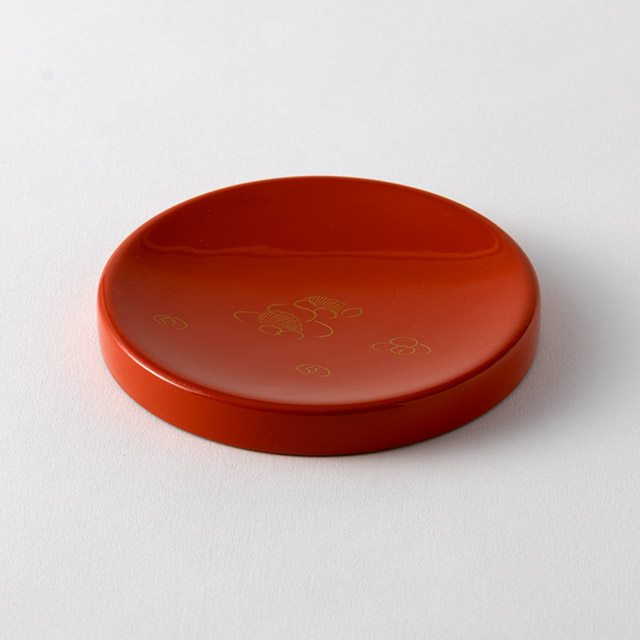 川連漆丸皿 朱/金の花