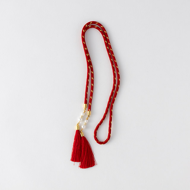 組紐　リボン結び　赤／金パール