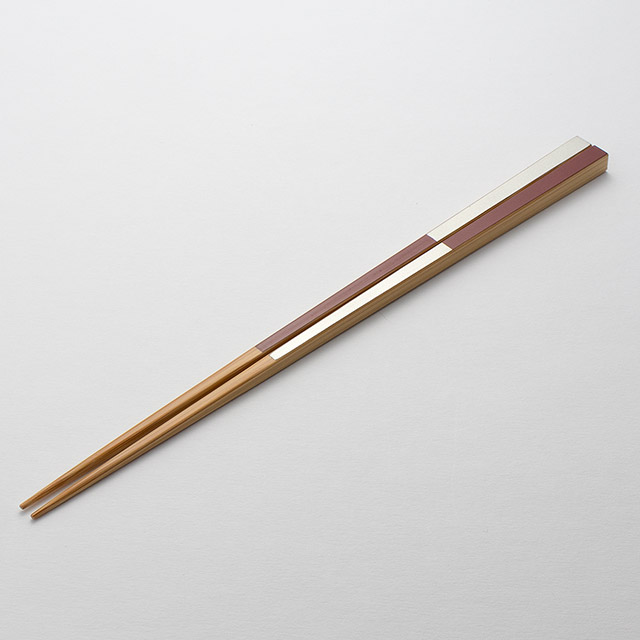 箸 市松 竹製 銀/朱