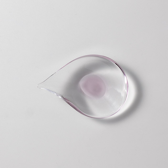 ガラス　しずく型小皿ピンク　S