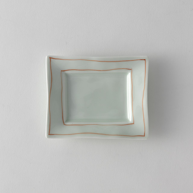 ミニ長皿グレー地朱ライン12×10