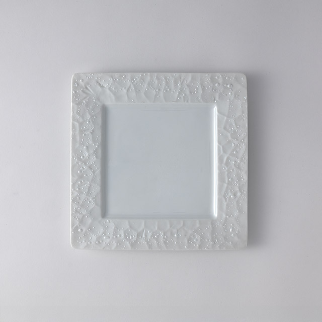 白　角皿　しずく　25.5cm