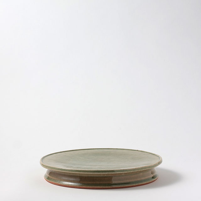 丸高台皿　緑　25cm