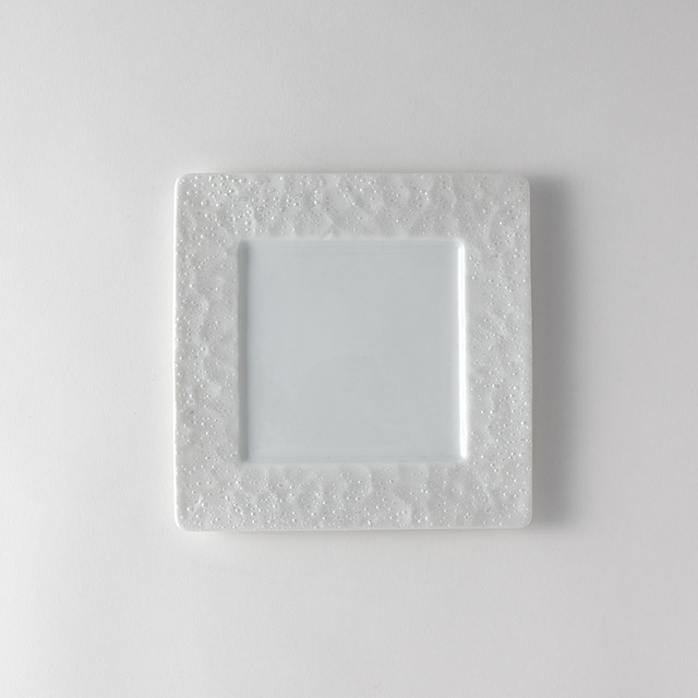 白　角皿　しずく　20cm