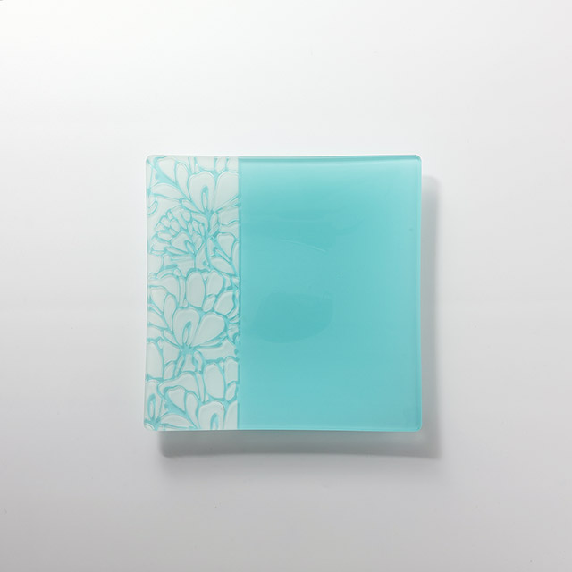 アートガラス　Soraブルー正角皿20