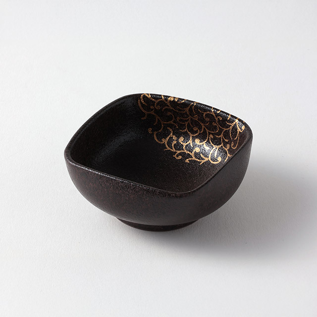 和食器 豆鉢スクエア 茶/金 7cm