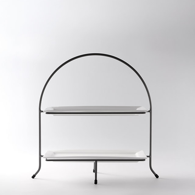 二段ラック　メタル　白皿2枚付き