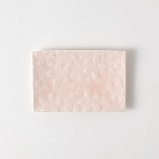 和）長皿　ピンク花　14/9.5