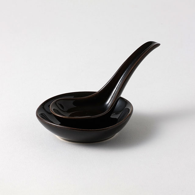 伊賀焼 アメ柚レンゲ皿付き