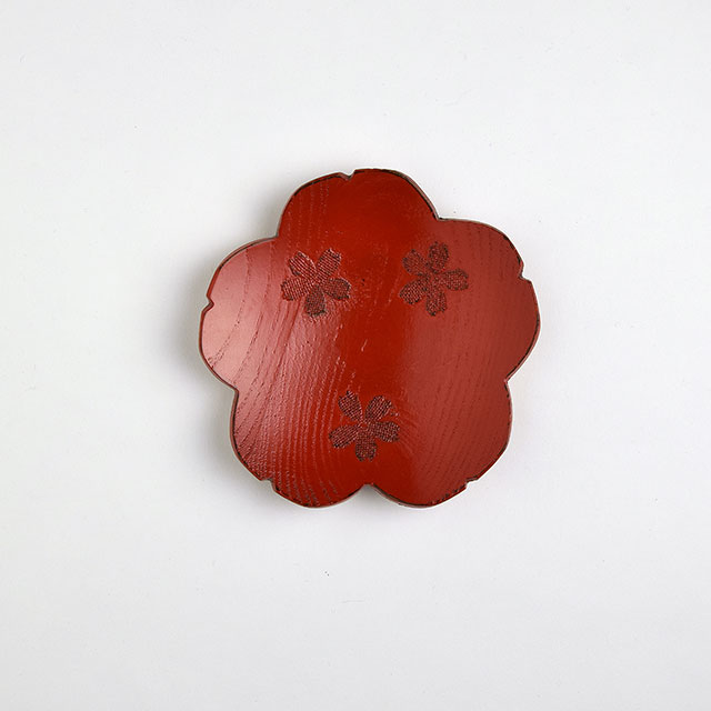 木製　朱銘々皿丸　花びら