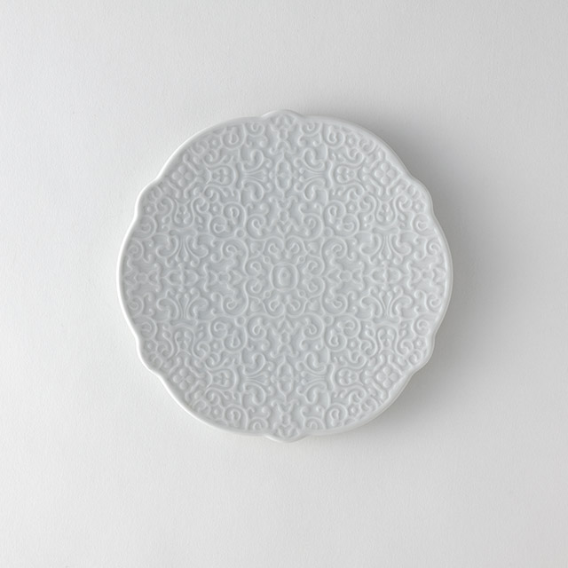ALESSI　白地模様丸プレート19　ライトグレー