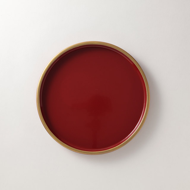 漆丸盆　朱　立ち上がり渕金　25cm