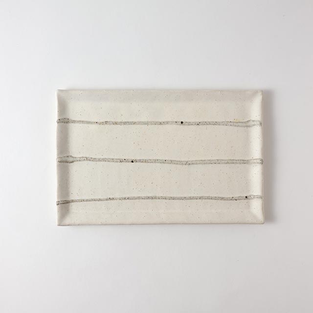 和）長皿ボーダ・オフホワイト　26×17