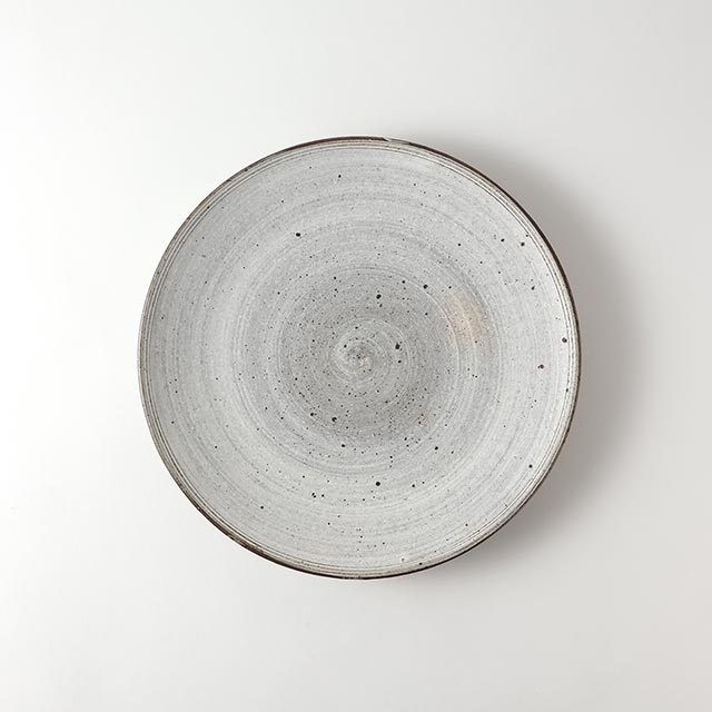 刷毛目 平丸皿 グレー/白(大) 25.5cm