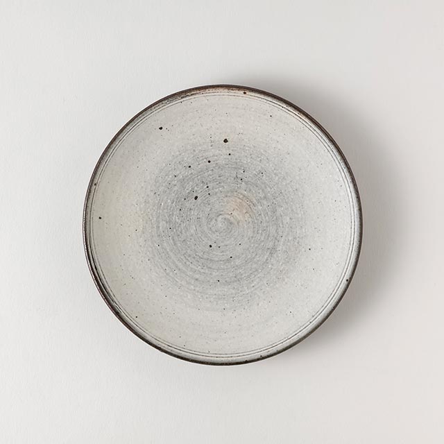 刷毛目 平丸皿 グレー/白(小) 14.5cm