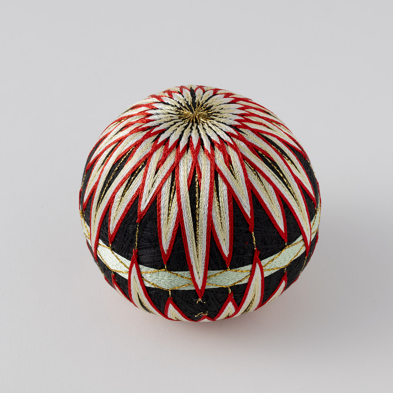 手まり　黒ベース　若緑・赤・白・紺・金