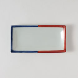 伝来窯　丸赤渕　長方形皿　14×7