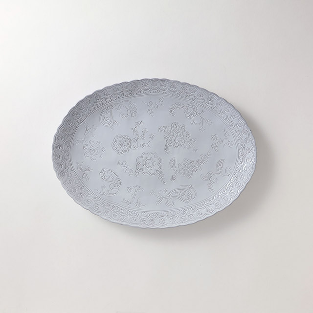 オーバルプレート　グレイ艶　36×26.5