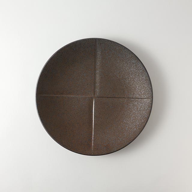 十字プレート 茶・グレー 丸 27cm