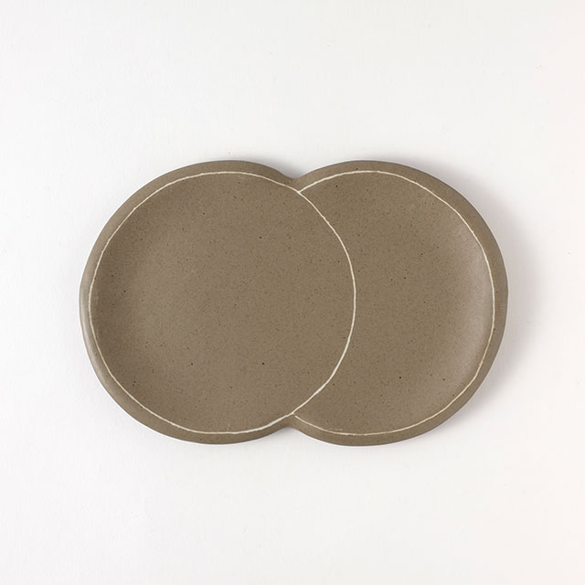 都丸俊夫　二連皿　グリーン　20×13