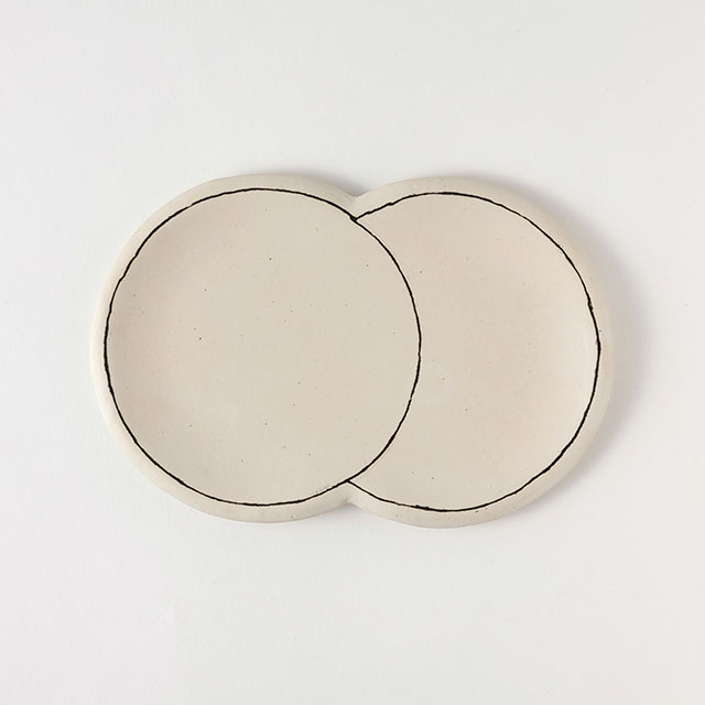 都丸俊夫　二連皿　ベージュ　20×13