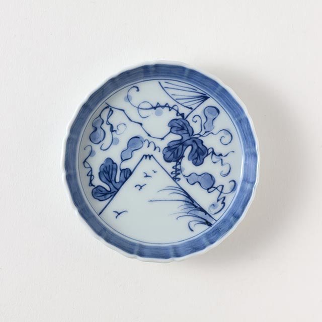 青絵山水　丸皿　9.8