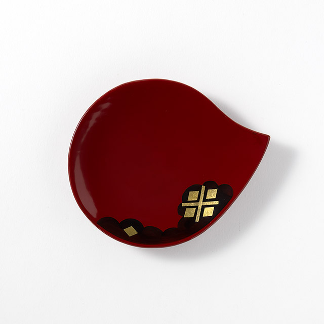 秀衡塗 小トリ皿 朱地 黒・ゴールド
