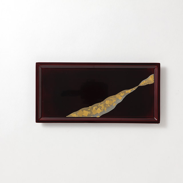 秀衡塗　長角盆　金箔流れ　26×12.7