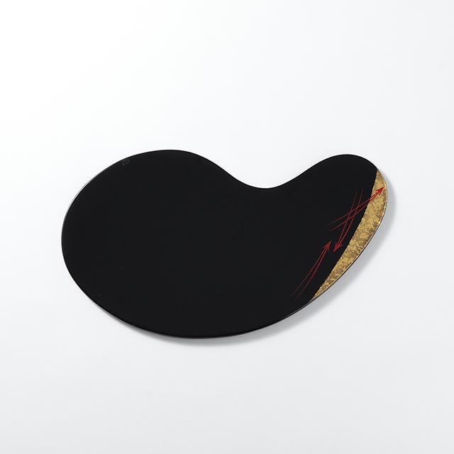 秀衡塗 京月盆 黒変形 金・松 (小)