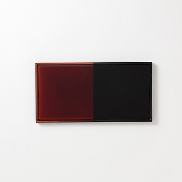 漆　平安堂　長方形　二色盆