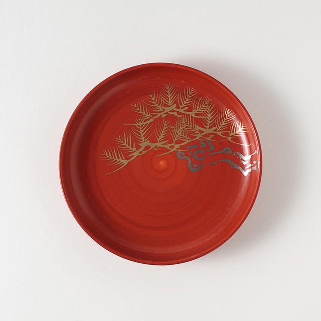 有田 朱地 金・銀彩 丸皿13cm 松