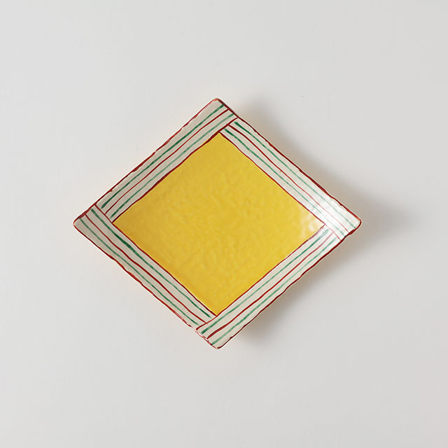 黄彩　糸巻き　菱形　銘々皿