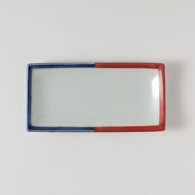 伝来窯 丸赤渕 長方形皿 14×7