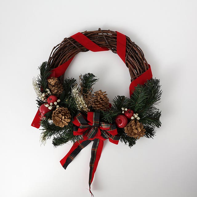 X'mas　リース(ドア）　赤リボン