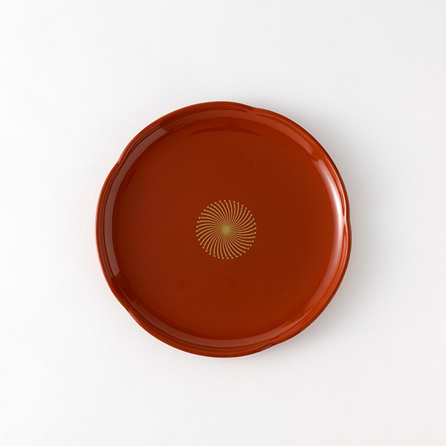 輪島塗　平皿　朱地　センター　ゴールド　18cm