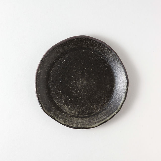 信楽焼　小皿　灰釉　グレー丸　15cm