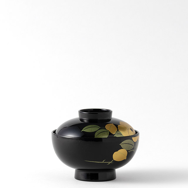 黒椀　フタ付　金　花