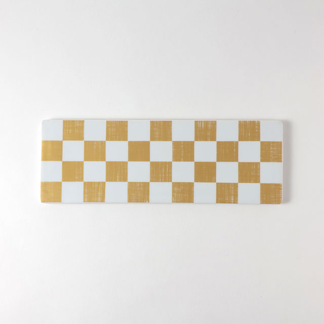 長皿 白/金の市松 TS 大