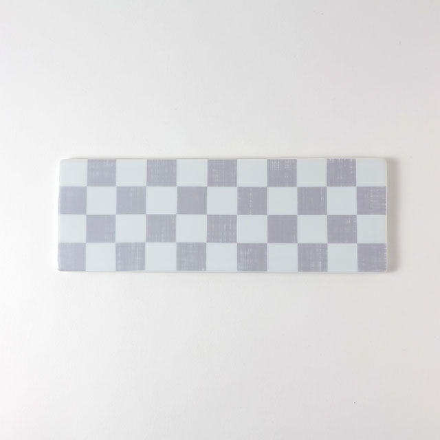 長皿　白／銀の市松　TS　大